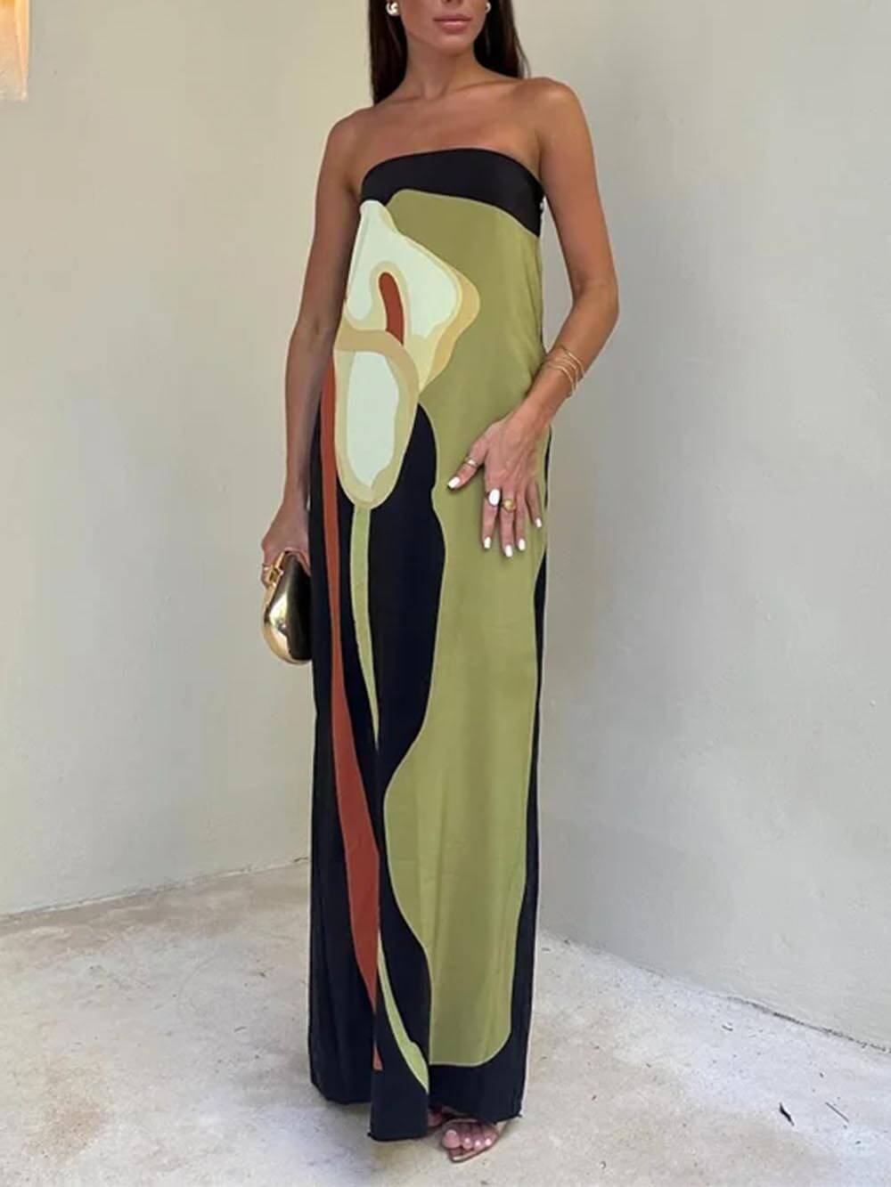 Ärmlös off-shoulder maxiklänning med tryck för kvinnor