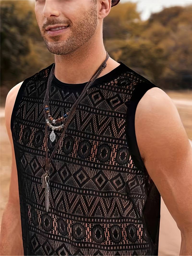 Herre Tanktop - Blonder - Pustende og Lett - Geometrisk Mønster - Uformell Passform