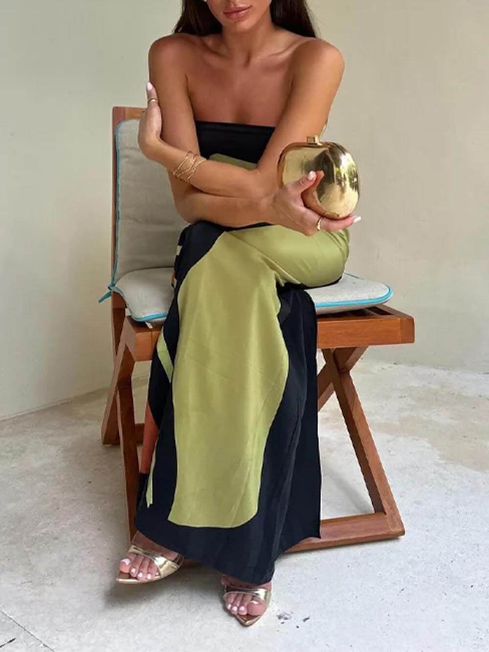 Ärmlös off-shoulder maxiklänning med tryck för kvinnor