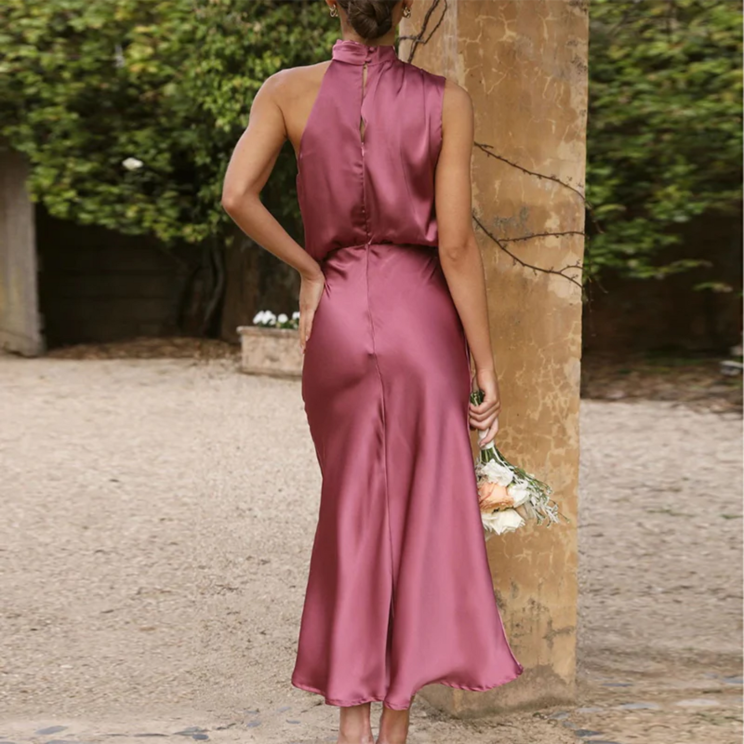 Kvinners aftenkjole - Satin - Asymmetrisk drapert hals - Fotsid - Elegant formell antrekk