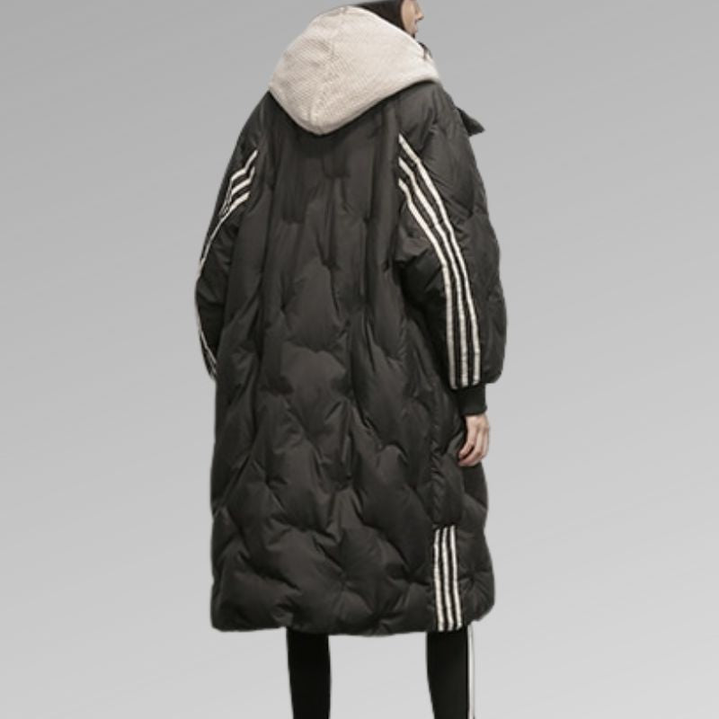 Dam Lång Pufferjacka - Oversized Passform - Huva och Sidofickor - Vadderad och Varm
