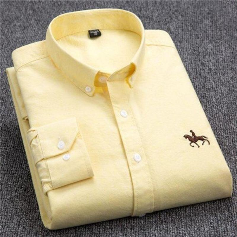 Herreskjorte – Klassisk Button-Down – Bomull – Vanlig Passform – Brodert Logo