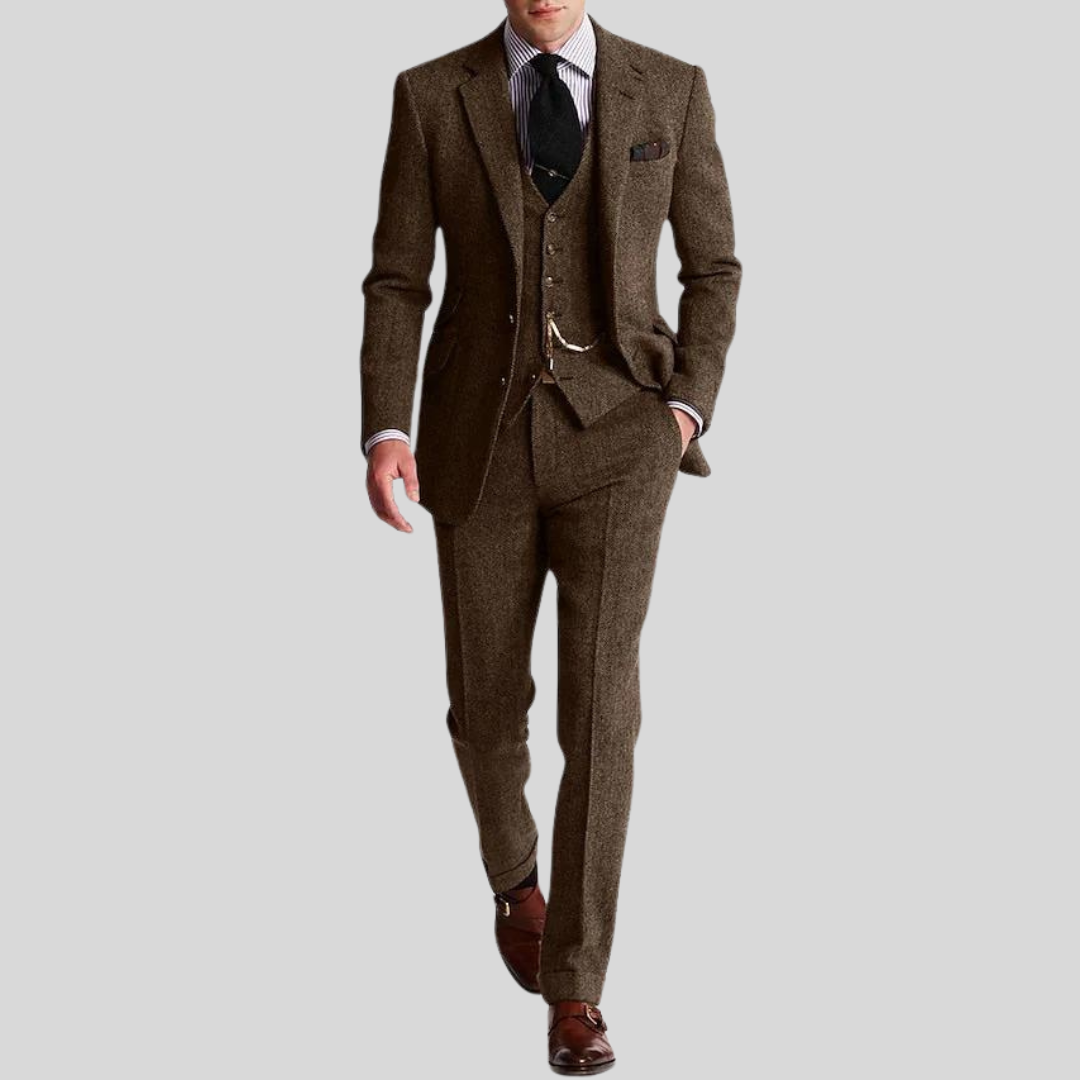 Herre Dress – 3-delt Ullblanding – Slim Fit – Jakke, Vest og Bukse