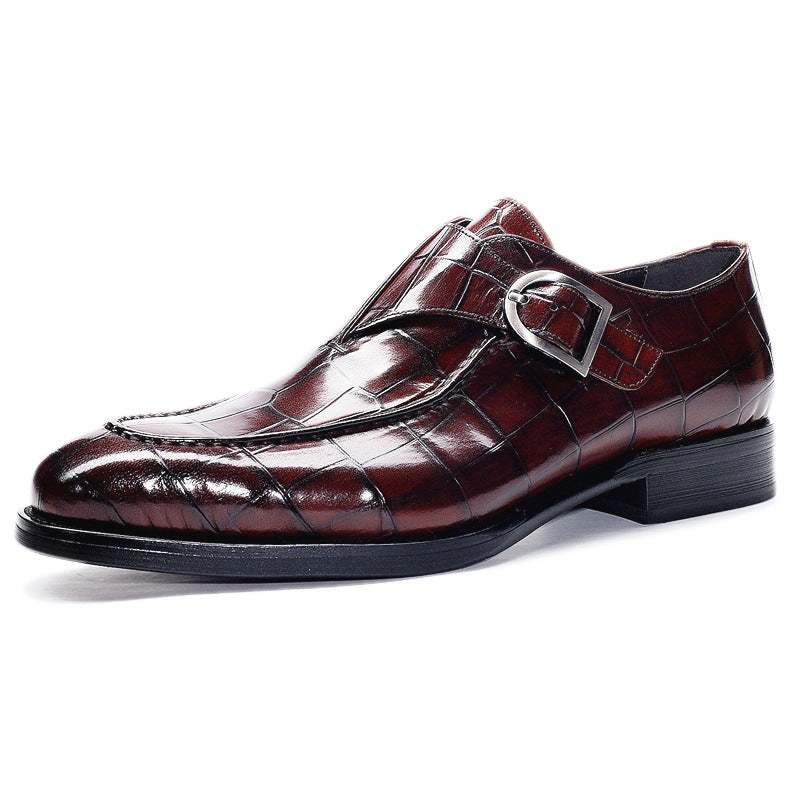 Herrskor monk strap – polerat läder – präglat mönster – fyrkantig tå formell