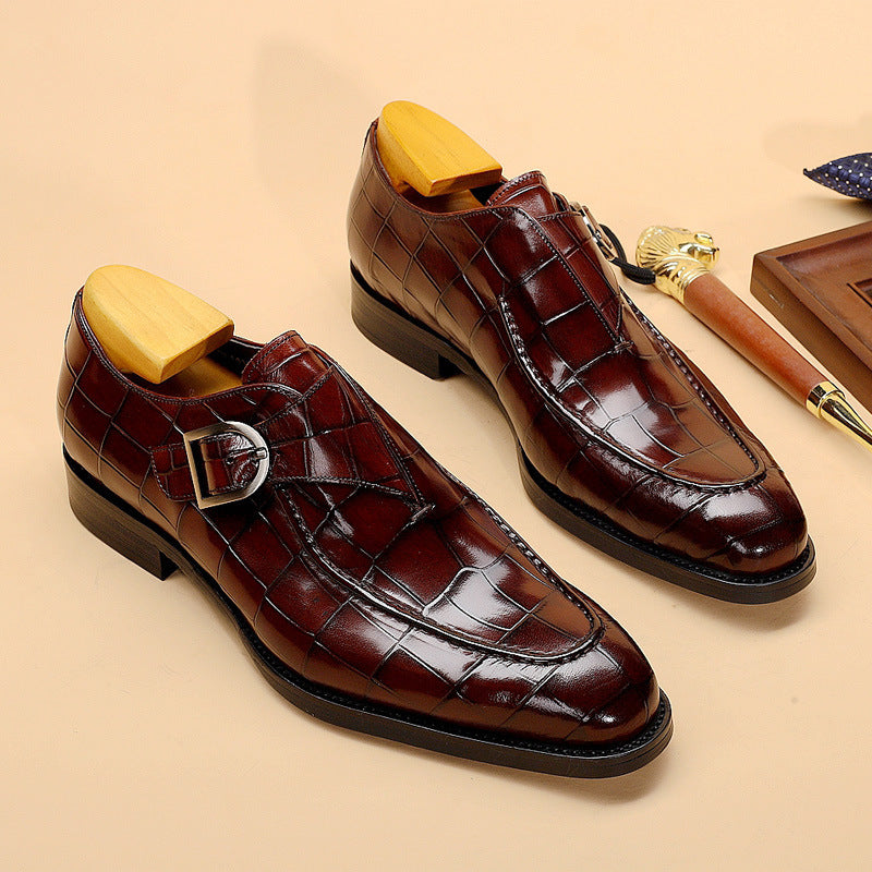 Herrskor monk strap – polerat läder – präglat mönster – fyrkantig tå formell