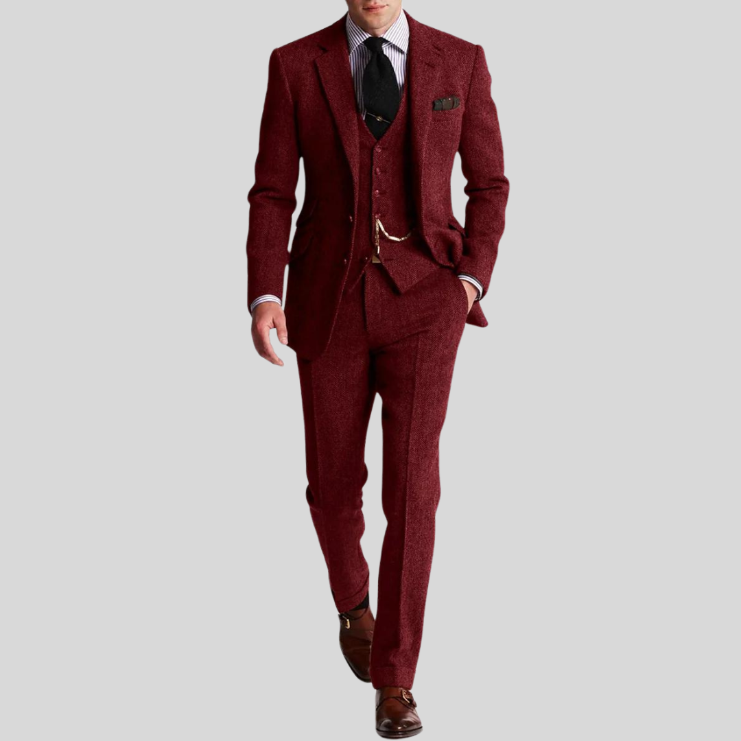 Herre Dress – 3-delt Ullblanding – Slim Fit – Jakke, Vest og Bukse