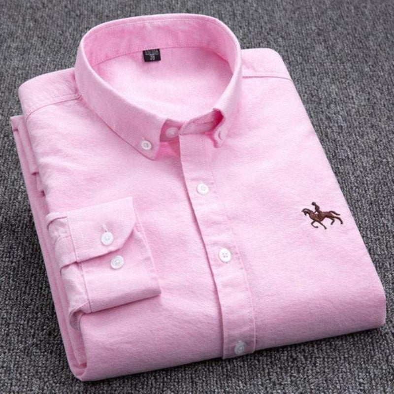 Herreskjorte – Klassisk Button-Down – Bomull – Vanlig Passform – Brodert Logo
