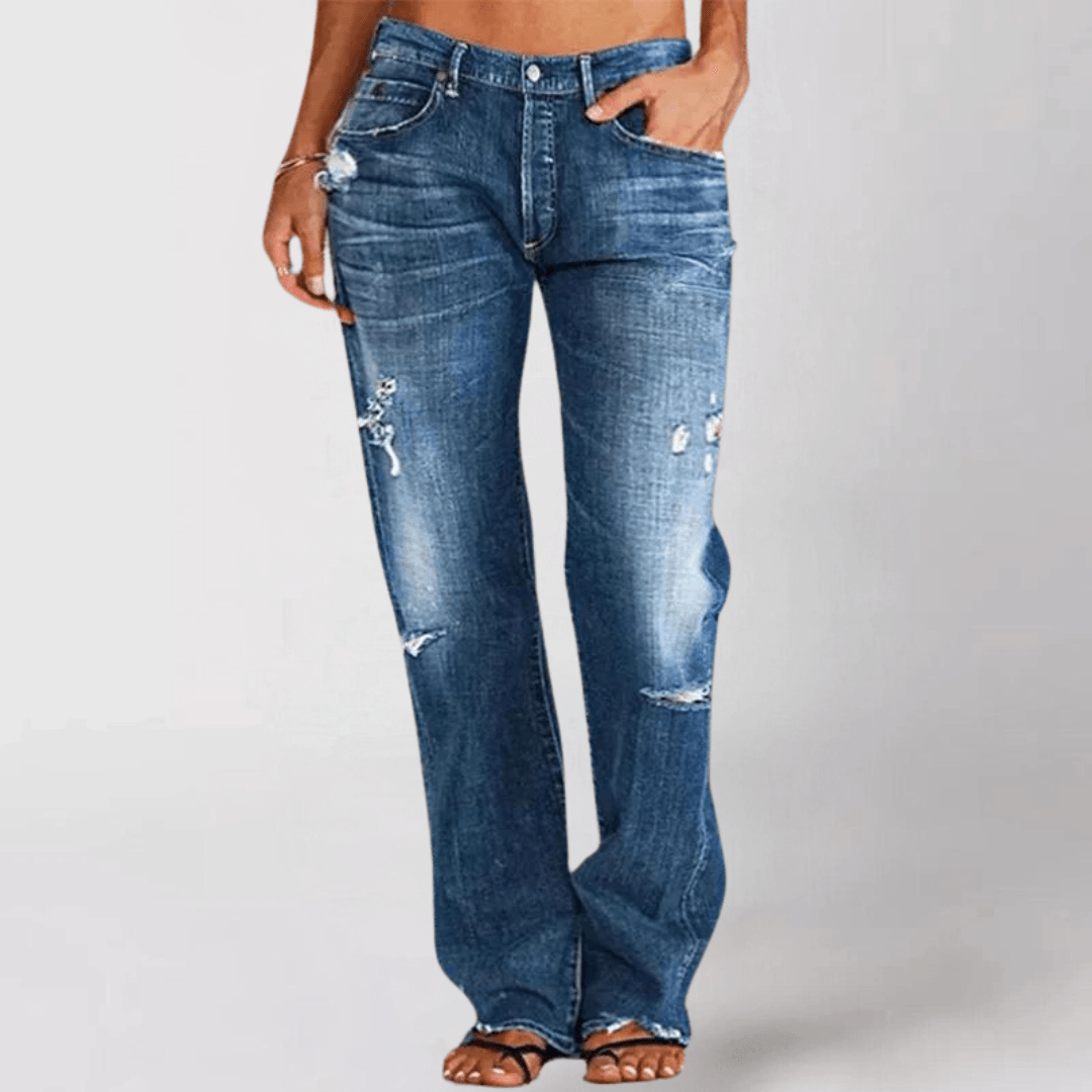 Dam Jeans – Baggy Passform – Slitna Detaljer – Bekvämt Denim för Vardagsbruk
