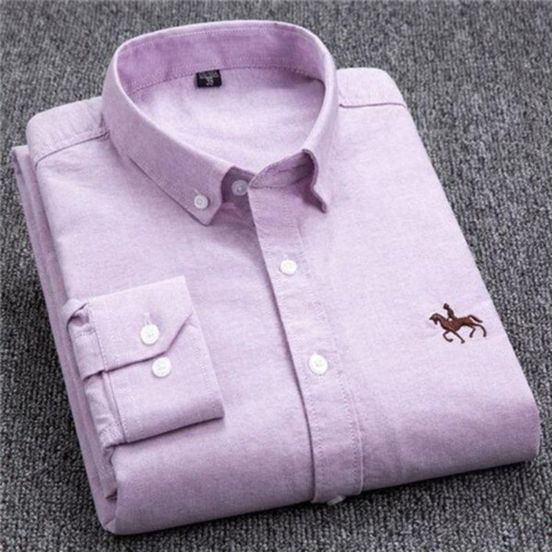 Herreskjorte – Klassisk Button-Down – Bomull – Vanlig Passform – Brodert Logo