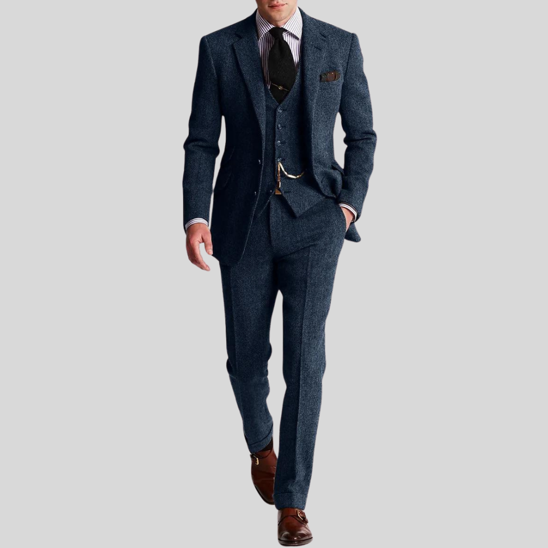 Herre Dress – 3-delt Ullblanding – Slim Fit – Jakke, Vest og Bukse