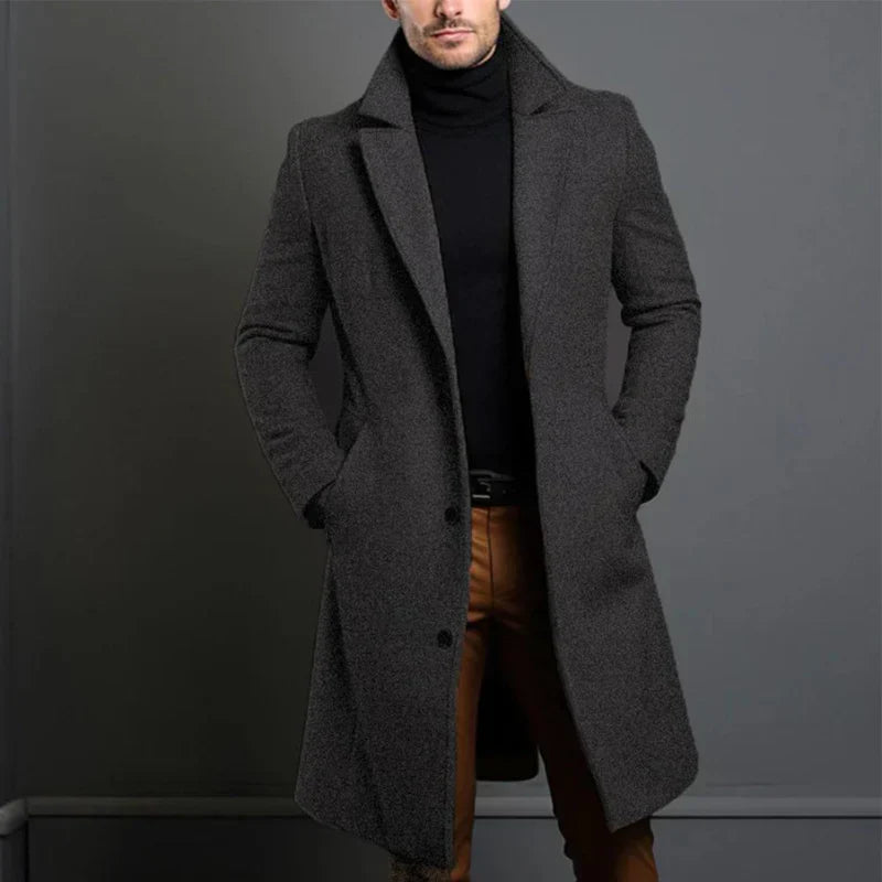 Herrrock – Skräddarsydd Passform – Knälång – Klassisk Krage – Elegant Stil