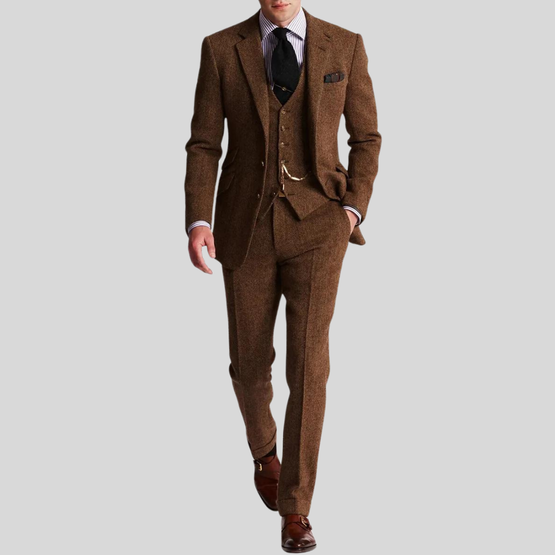 Herre Dress – 3-delt Ullblanding – Slim Fit – Jakke, Vest og Bukse