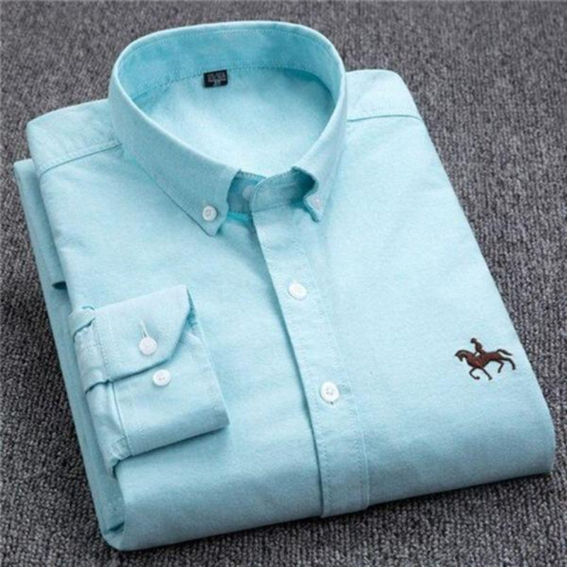 Herreskjorte – Klassisk Button-Down – Bomull – Vanlig Passform – Brodert Logo