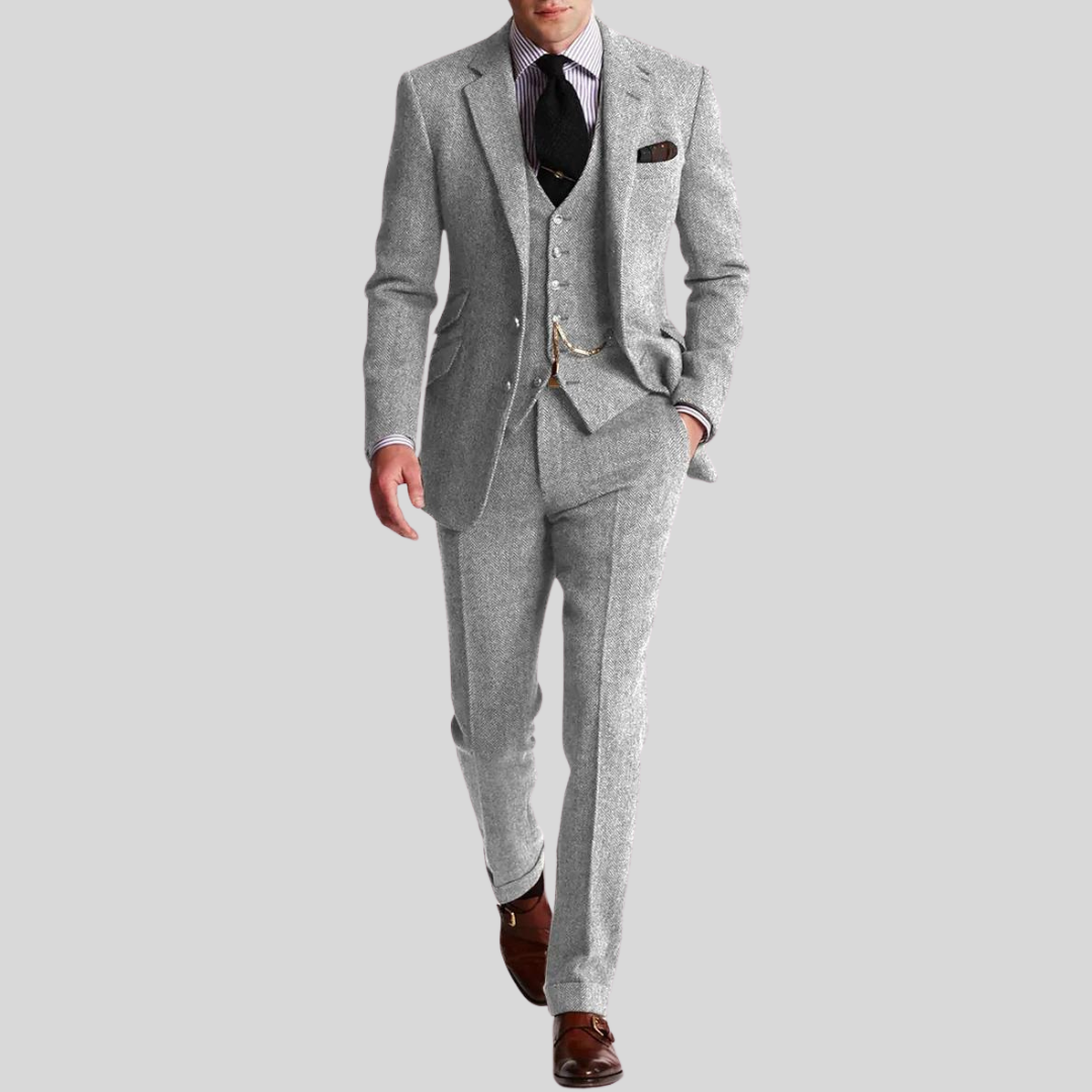 Herre Dress – 3-delt Ullblanding – Slim Fit – Jakke, Vest og Bukse
