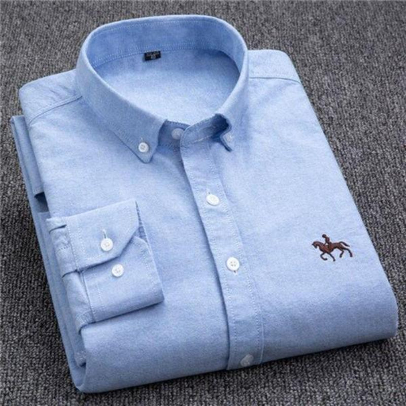Herreskjorte – Klassisk Button-Down – Bomull – Vanlig Passform – Brodert Logo