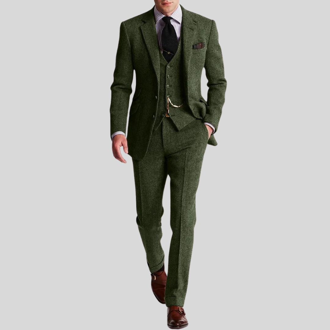 Herre Dress – 3-delt Ullblanding – Slim Fit – Jakke, Vest og Bukse