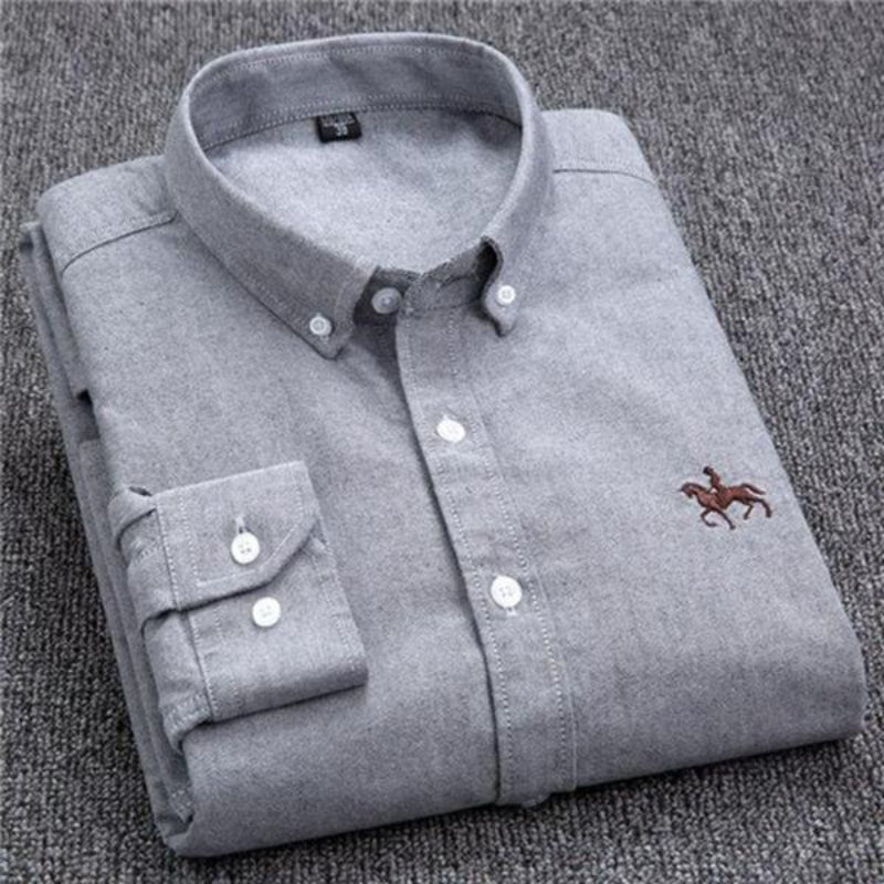 Herreskjorte – Klassisk Button-Down – Bomull – Vanlig Passform – Brodert Logo
