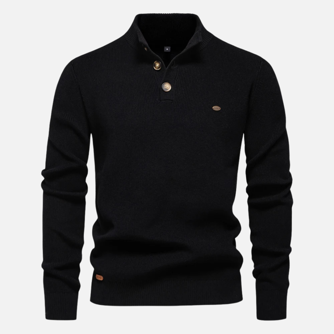 Herrtröja med hög krage – Ullblandning – Slim fit – Ribbstickad med knäppning