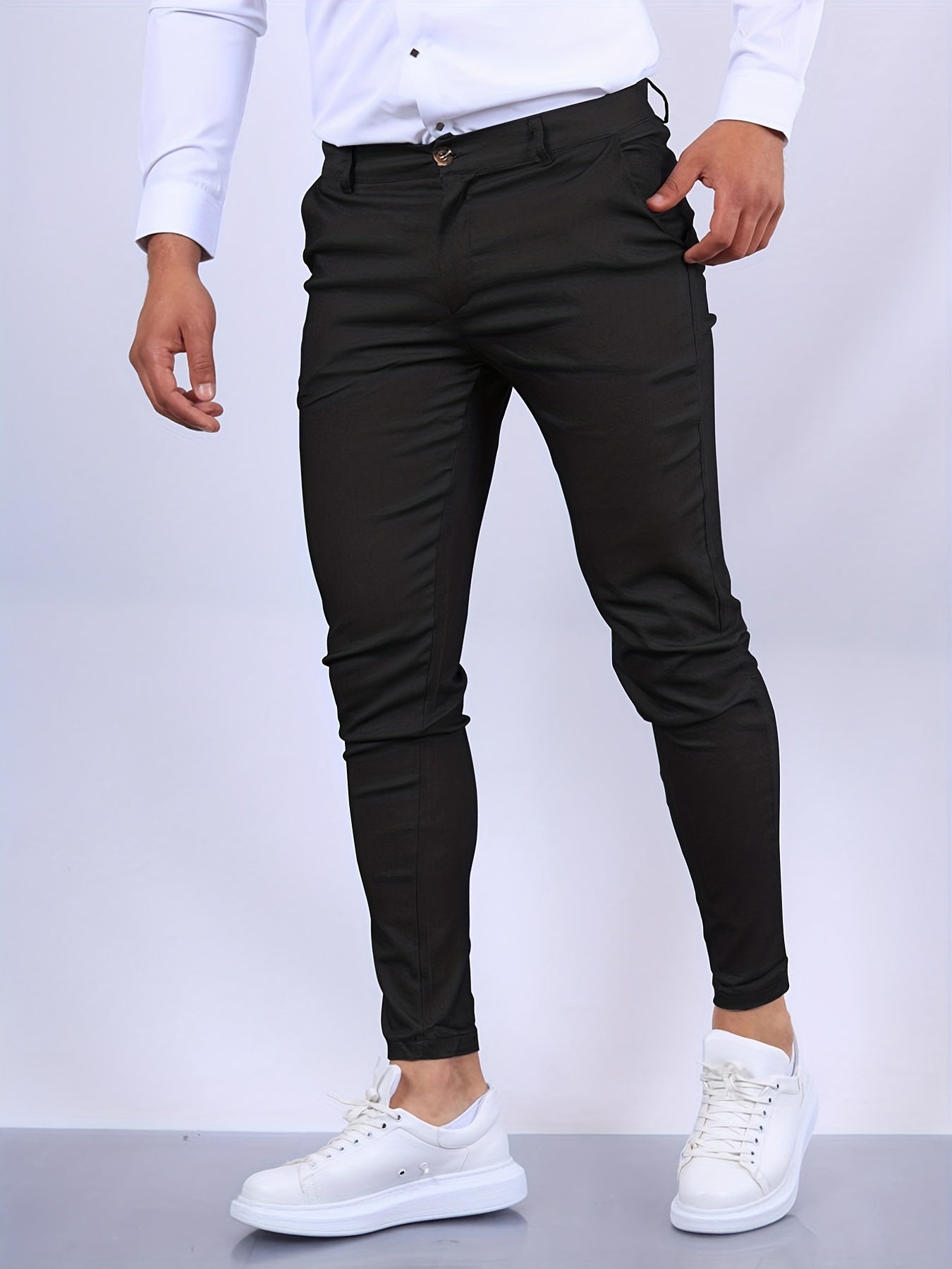 Herr Slim Fit Byxa - Skräddarsydd Look - Bekväm med Stretch - Mångsidig Användning
