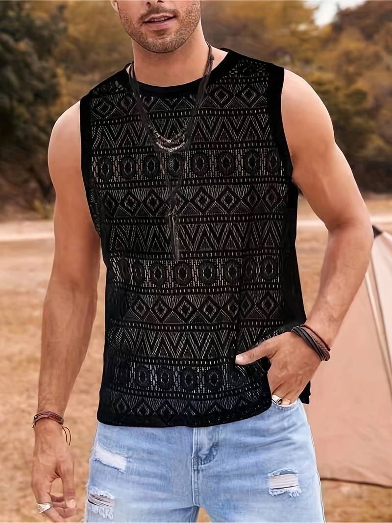 Herre Tanktop - Blonder - Pustende og Lett - Geometrisk Mønster - Uformell Passform
