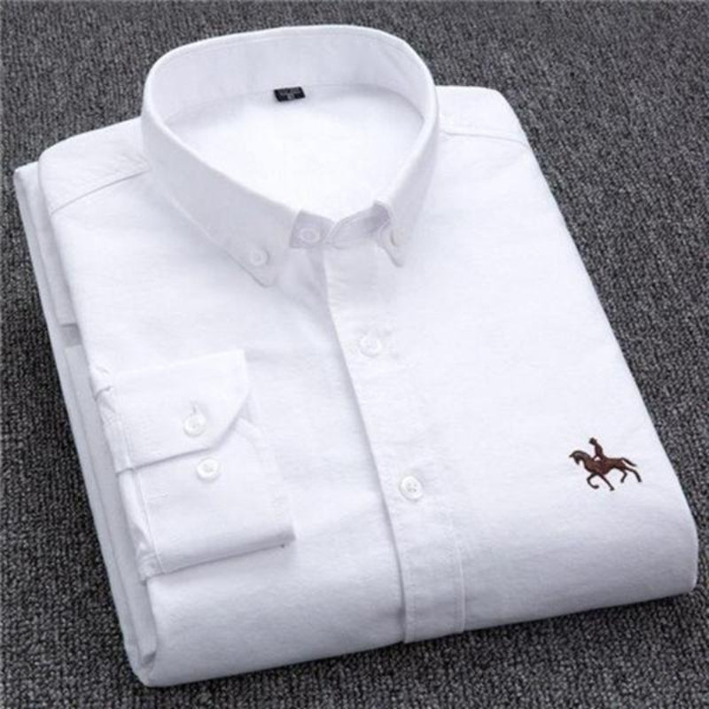 Herreskjorte – Klassisk Button-Down – Bomull – Vanlig Passform – Brodert Logo