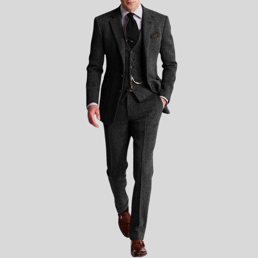 Herre Dress – 3-delt Ullblanding – Slim Fit – Jakke, Vest og Bukse