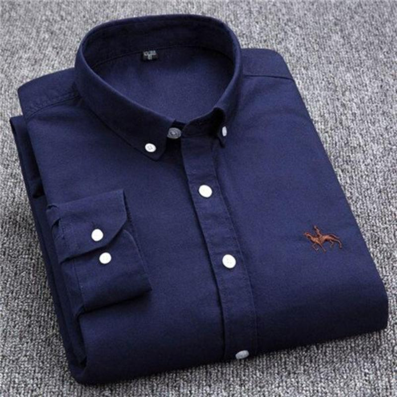 Herreskjorte – Klassisk Button-Down – Bomull – Vanlig Passform – Brodert Logo