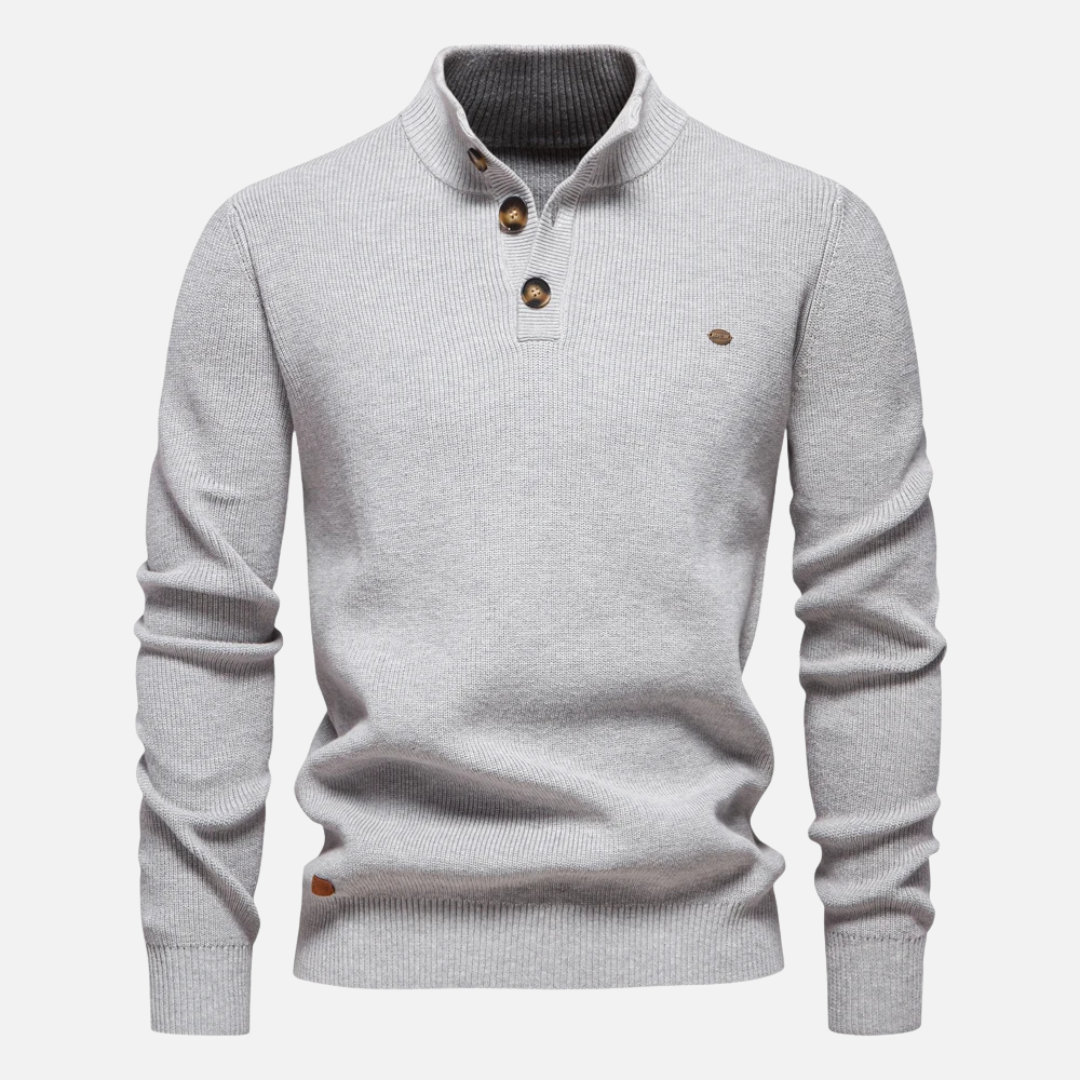 Herrtröja med hög krage – Ullblandning – Slim fit – Ribbstickad med knäppning