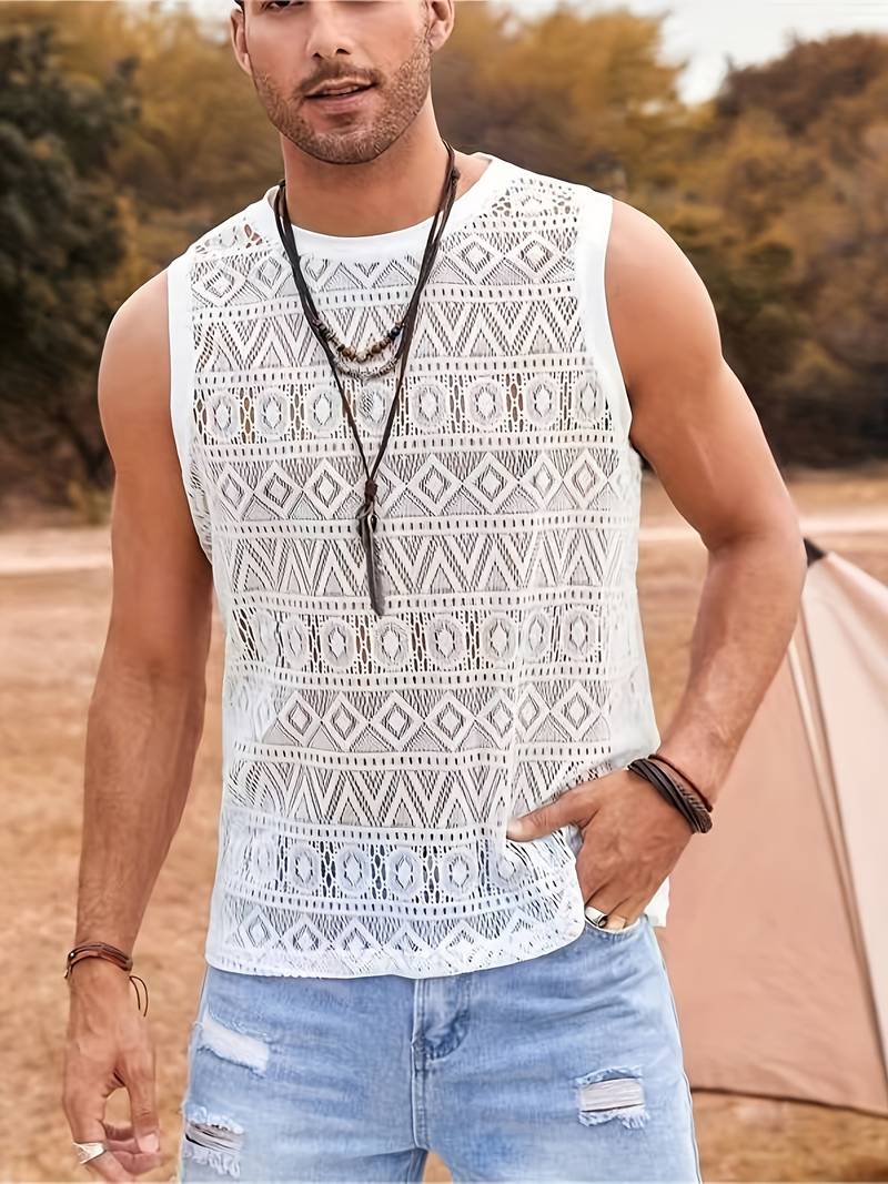 Herre Tanktop - Blonder - Pustende og Lett - Geometrisk Mønster - Uformell Passform