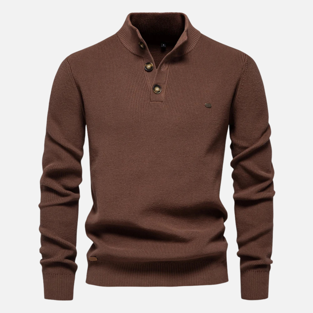 Herrtröja med hög krage – Ullblandning – Slim fit – Ribbstickad med knäppning