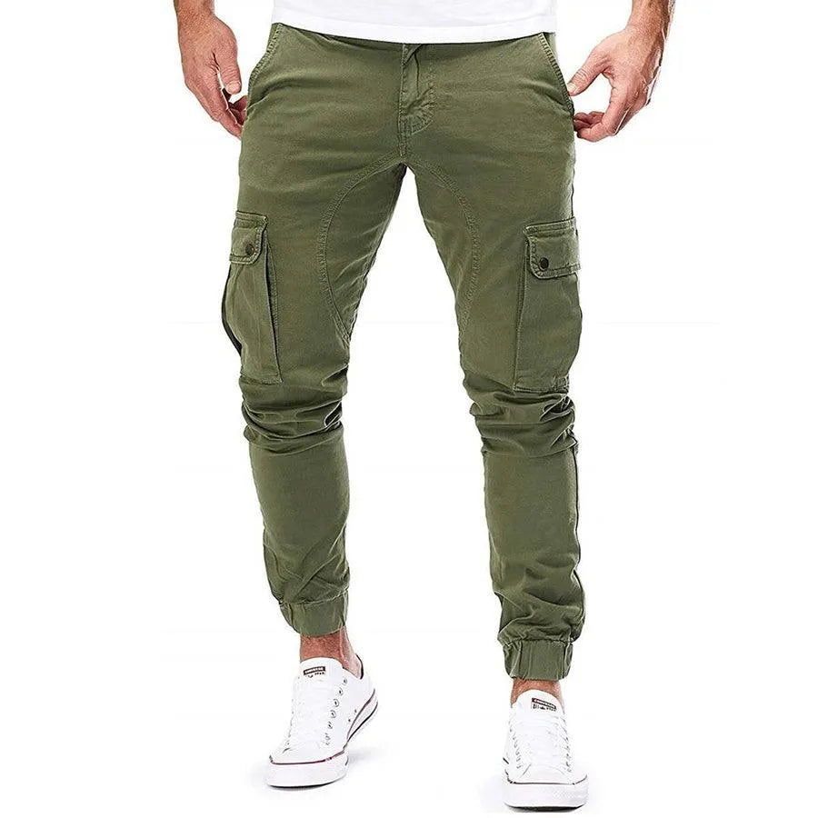 Herr Cargo Joggingbyxor - Bomull - Elastisk Midja med Dragsko - Avsmalnande Passform - Flerfickad