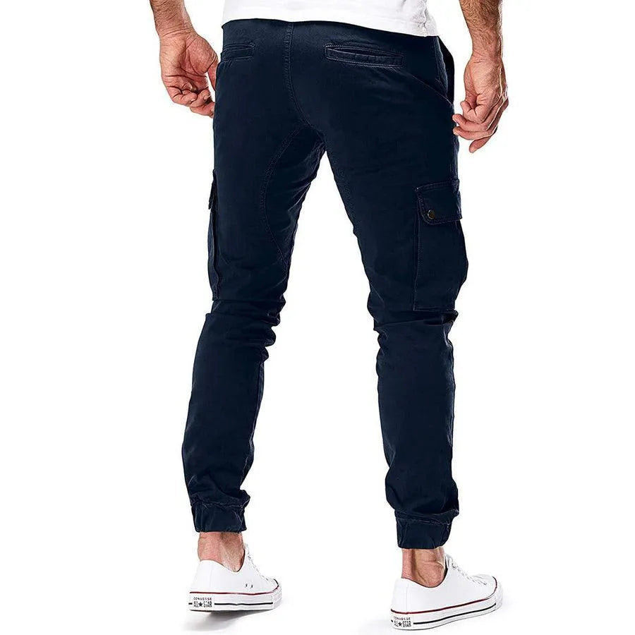 Herr Cargo Joggingbyxor - Bomull - Elastisk Midja med Dragsko - Avsmalnande Passform - Flerfickad