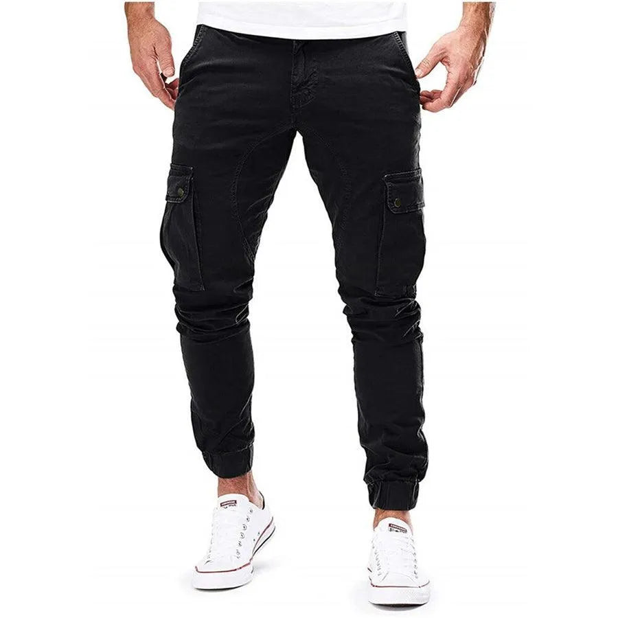 Herr Cargo Joggingbyxor - Bomull - Elastisk Midja med Dragsko - Avsmalnande Passform - Flerfickad