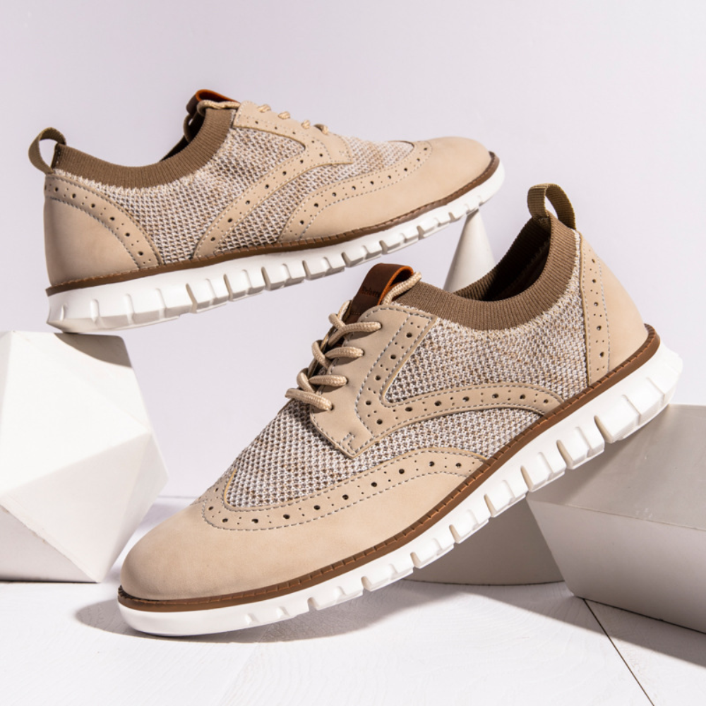 Herresko Oxford Wingtip – Skinn og Tekstil – Pustende – Komfortabel Såle
