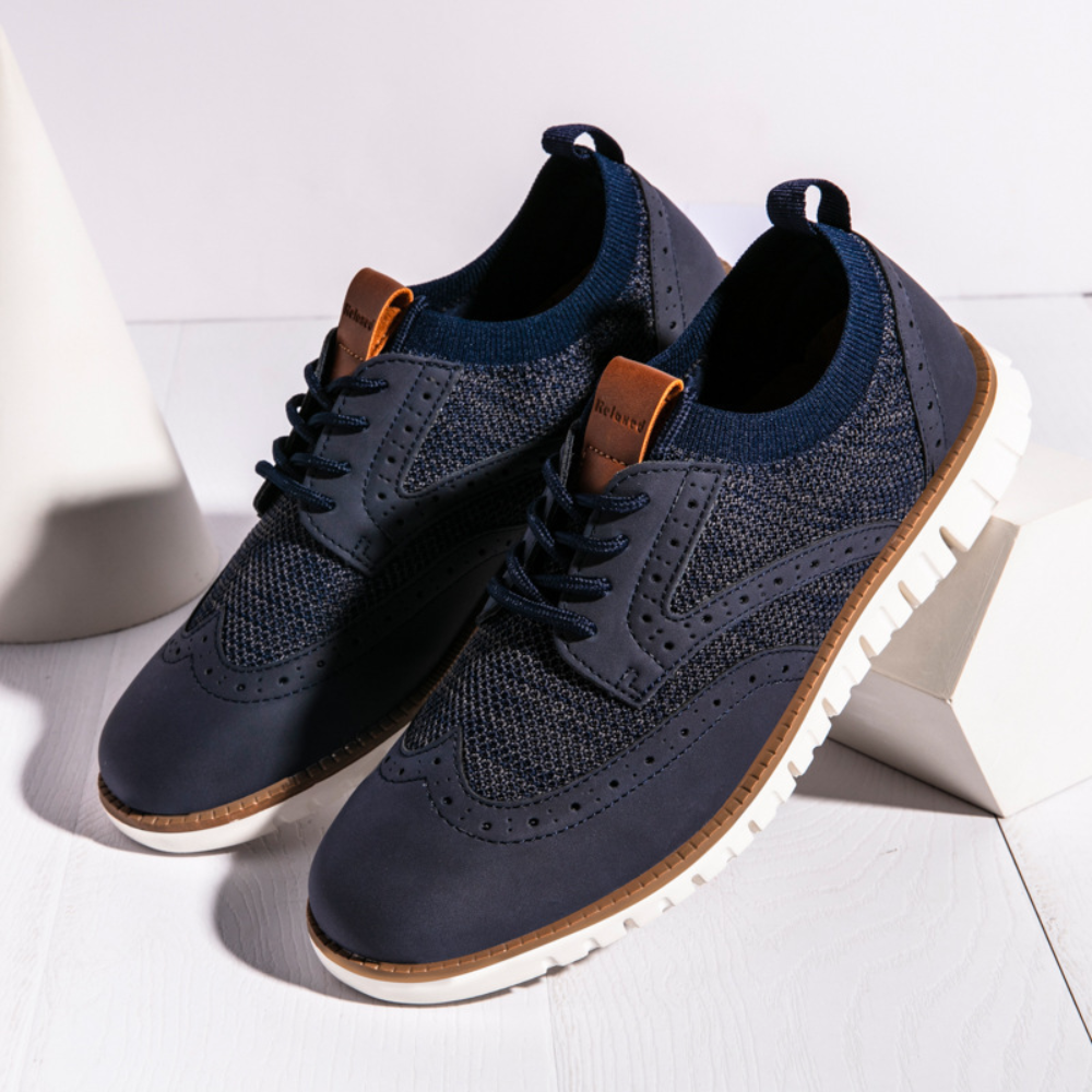 Herresko Oxford Wingtip – Skinn og Tekstil – Pustende – Komfortabel Såle