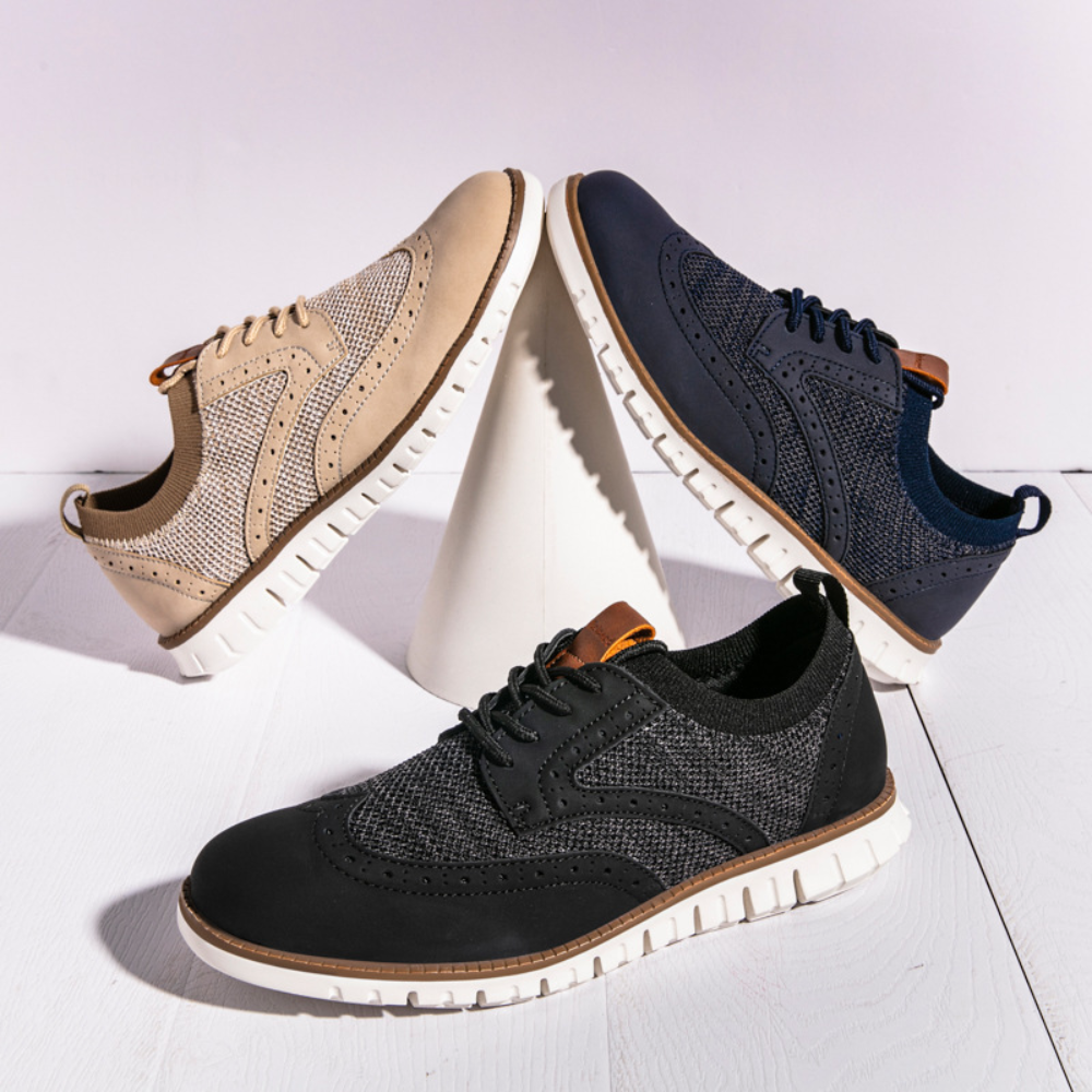 Herresko Oxford Wingtip – Skinn og Tekstil – Pustende – Komfortabel Såle