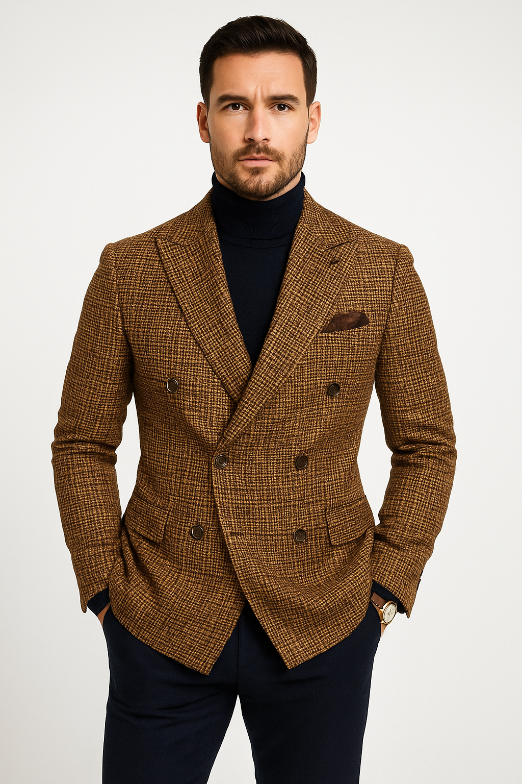 Herre blazer – tweedstoff – skreddersydd passform – dobbeltspent – spisse slag