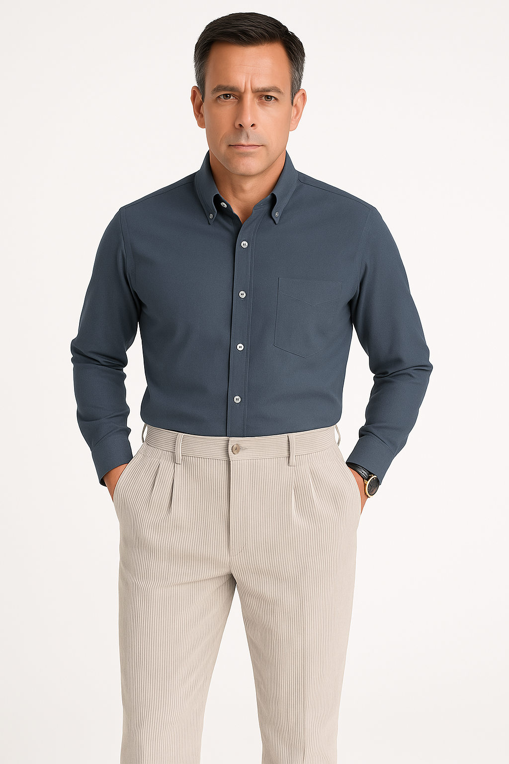 Herrebukse – Smal Passform – Cordfløyel – Pressfold – Full Lengde – Smart Casual