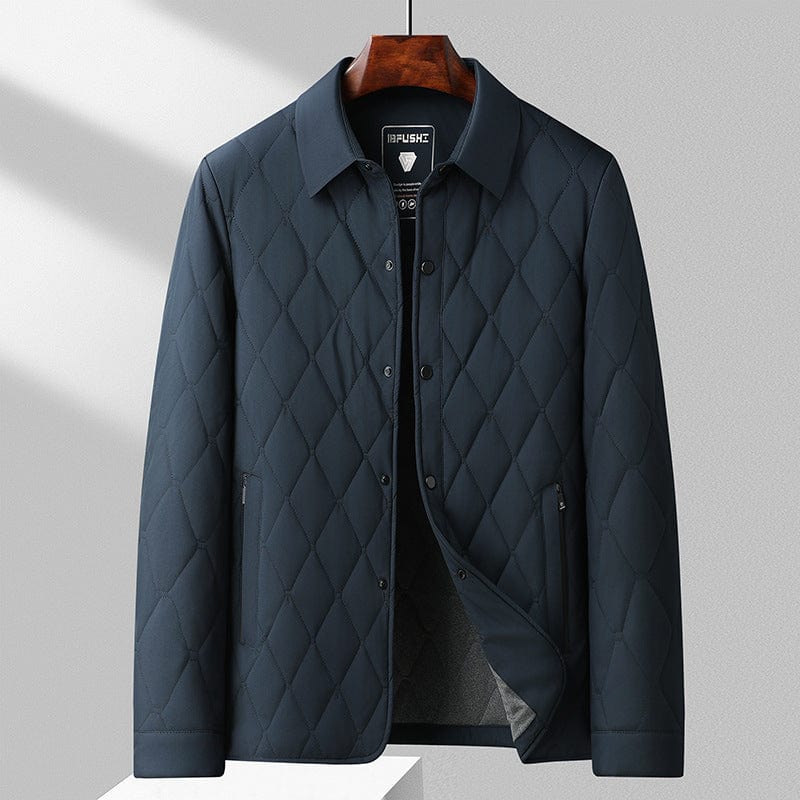 Herr Quiltad Jacka - Slim Fit - Klassisk Krage - Knäppning - Lätt och Stilren