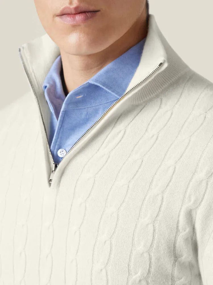 Herrtröja – Kabelstickad – Half-Zip Krage – Mjuk och Varm – Regular Fit