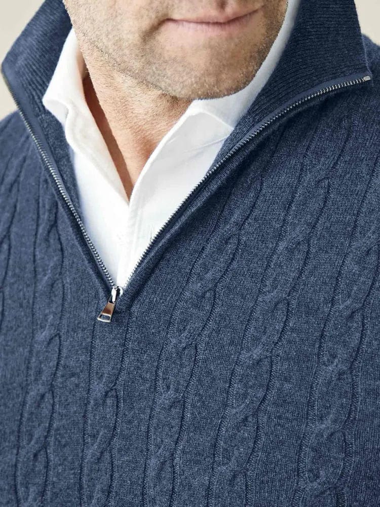 Herrtröja – Kabelstickad – Half-Zip Krage – Mjuk och Varm – Regular Fit