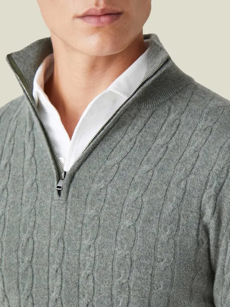 Herrtröja – Kabelstickad – Half-Zip Krage – Mjuk och Varm – Regular Fit