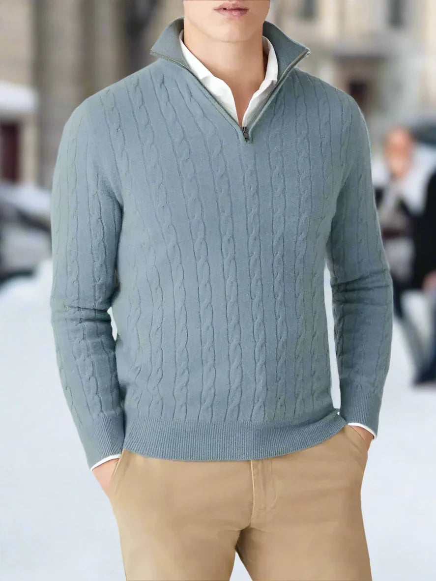 Herrtröja – Kabelstickad – Half-Zip Krage – Mjuk och Varm – Regular Fit