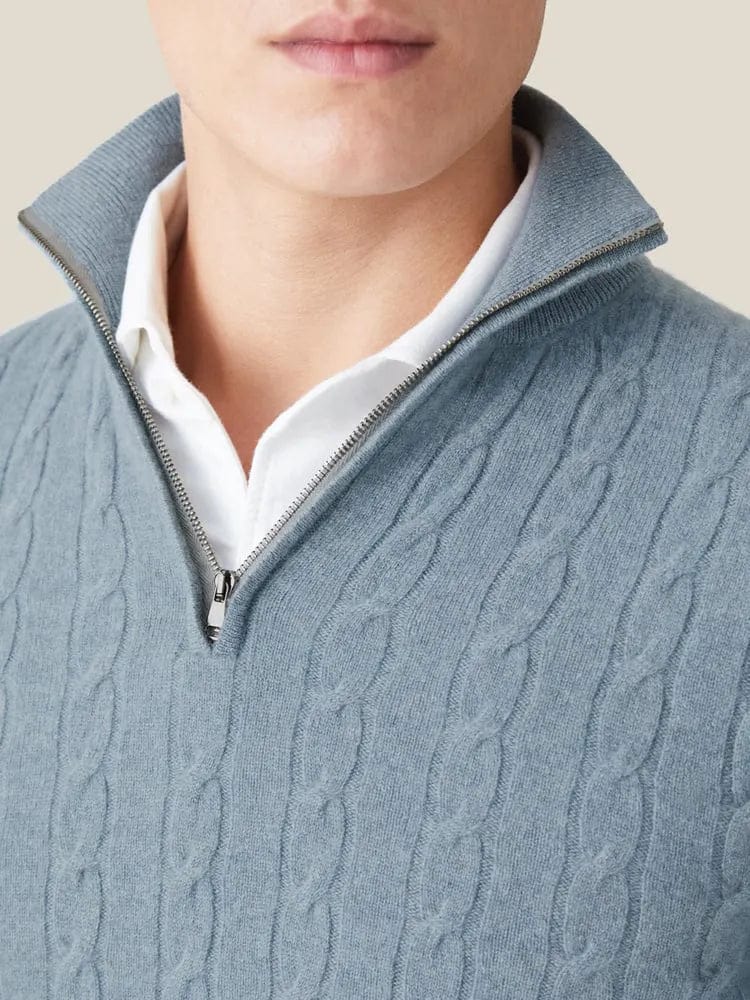 Herrtröja – Kabelstickad – Half-Zip Krage – Mjuk och Varm – Regular Fit