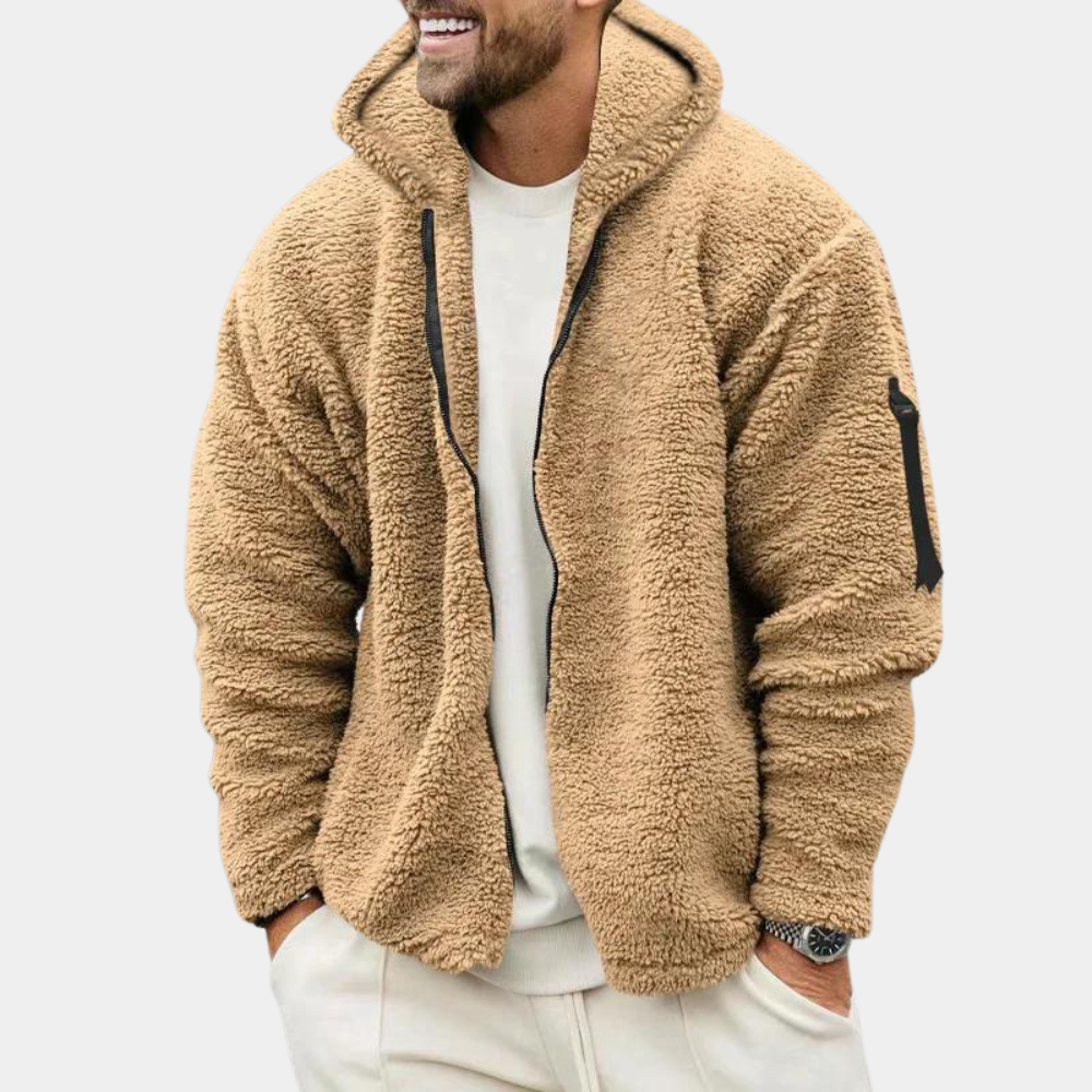 Herr Huvtröja med Dragkedja – Sherpa Fleece – Avslappnad Passform – Ärmlomme