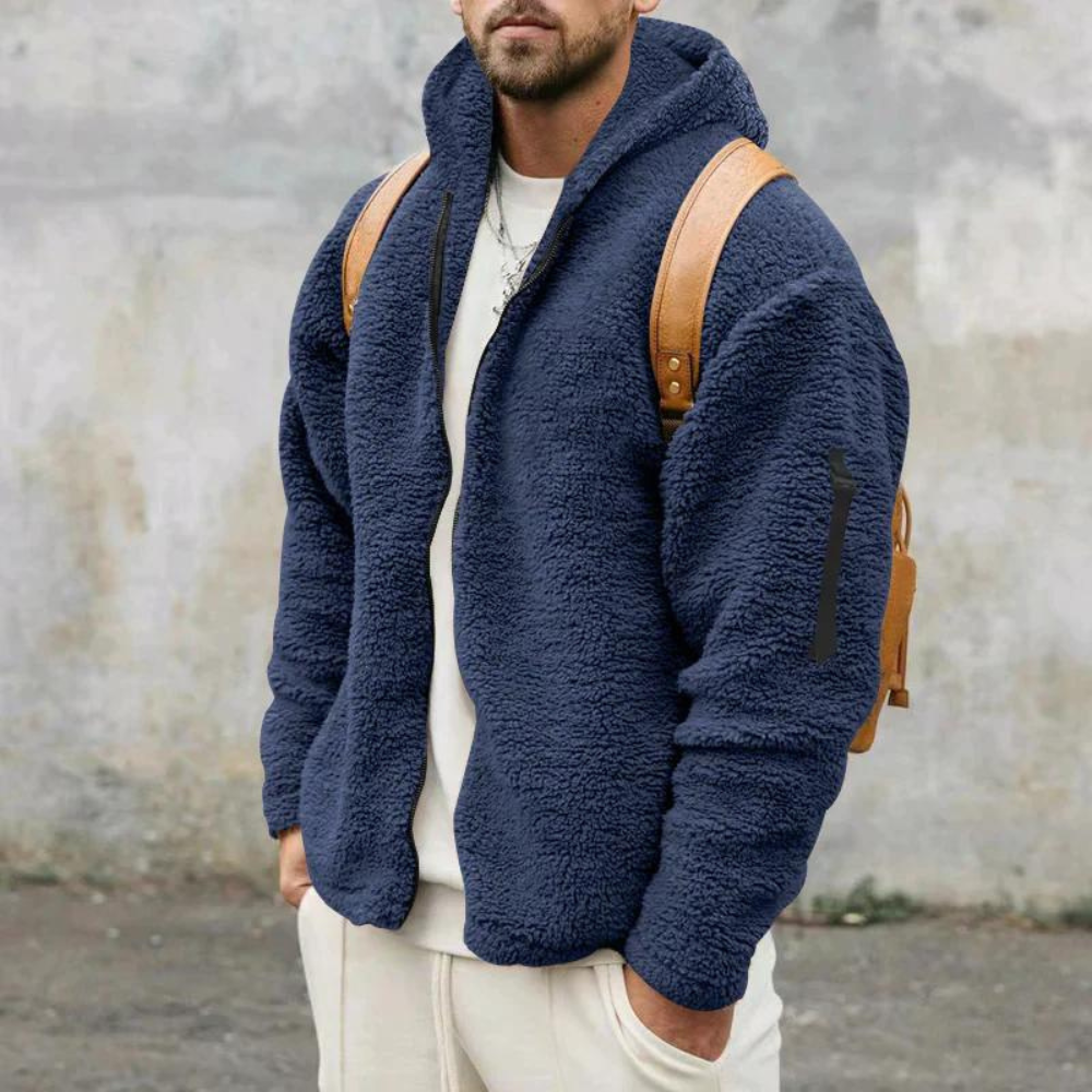 Herr Huvtröja med Dragkedja – Sherpa Fleece – Avslappnad Passform – Ärmlomme