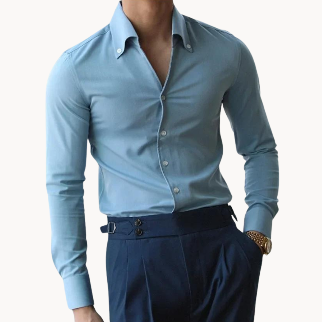 Herreskjorte med knapper – Slim Fit – 100 % bomull – Langermet formell skjorte