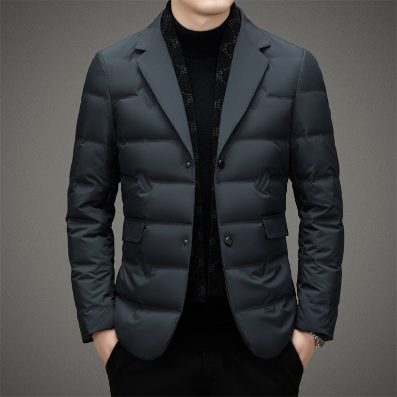 Herrjacka – skräddarsydd passform – dubbelknäppt – vadderad isolering – business stil