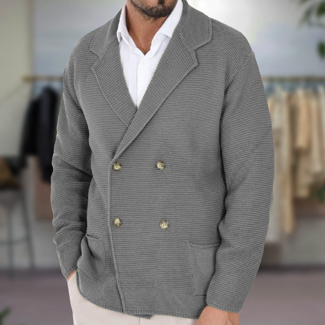 Herr Cardigan – Stickat Tyg – Regular Fit – Dubbelspränd – Kavajliknande Krage