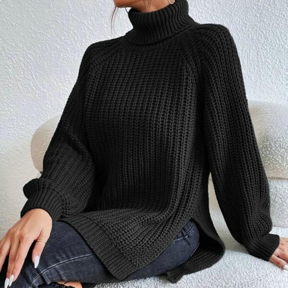 Dam Stickad Polotröja - Mjuk Chunky Knit - Långärmad - Avslappnad Passform